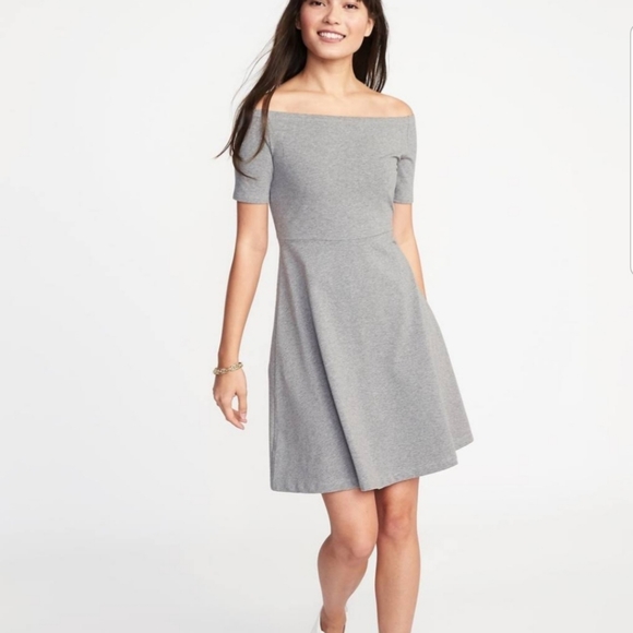 Old Navy Dresses & Skirts - Old Navy Gray Off Shoulder Flared Above Knee Mini Dress